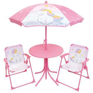 Table + 2 chairs + girl's parasol Jemini Licorne